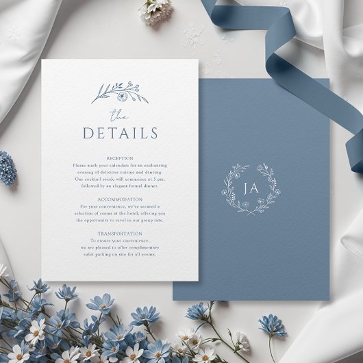 Carte D'accompagnement Mariage de monogramme bleu foncé