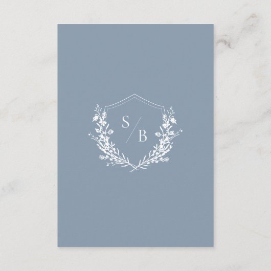 Carte D'accompagnement Mariage de monogramme classique bleu Dusty Floral (Dos)