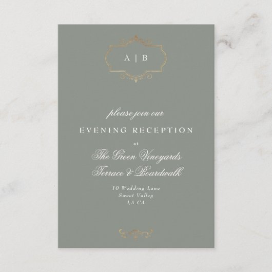 Carte D'accompagnement mariage de monogramme en or vert classique (Devant)