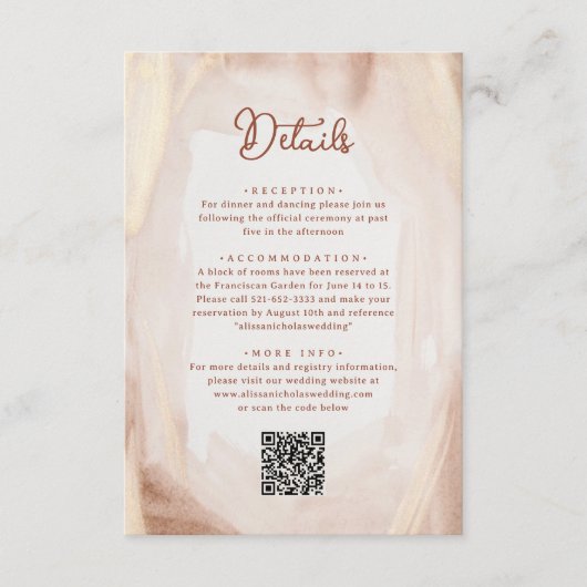 Carte D'accompagnement Mariage de monogramme QR Code Brush Gold et Terrac (Devant)