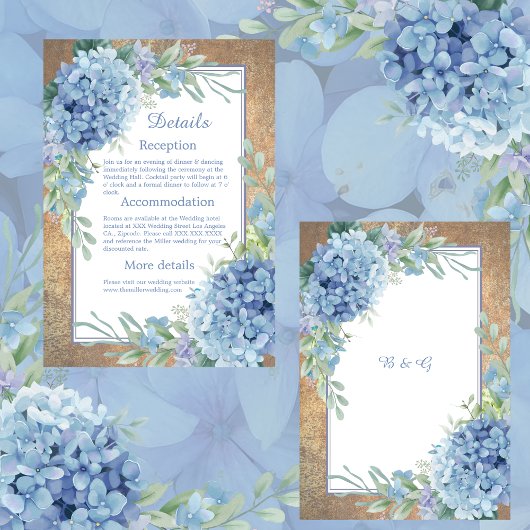 Carte D'accompagnement Mariage de monogramme romantique Blue Hydrangea