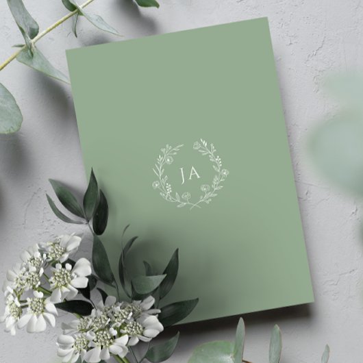 Carte D'accompagnement Mariage de monogramme vert Sage