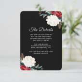 Carte D'accompagnement Mariage de Noël Black Floral Information de l'invi (Debout devant)