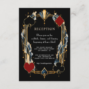 Carte D'accompagnement Mariage de Nuit de Casino Art Déco Noir Or Marine