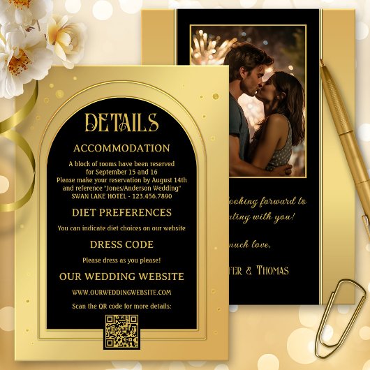 Carte D'accompagnement Mariage de Parties scintillant Gold Black Confetti
