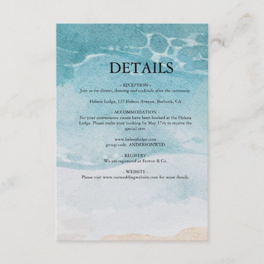 Carte D'accompagnement Mariage de plage bleu d'été (Devant)