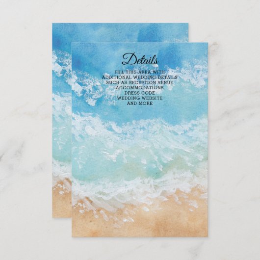 Carte D'accompagnement Mariage de plage d'été à l'aquarelle rustique (Devant / Derrière)