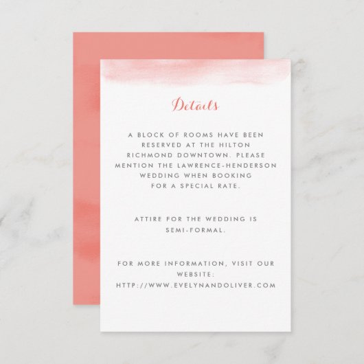 Carte D'accompagnement Mariage de plongée à l'aquarelle de corail (Devant / Derrière)