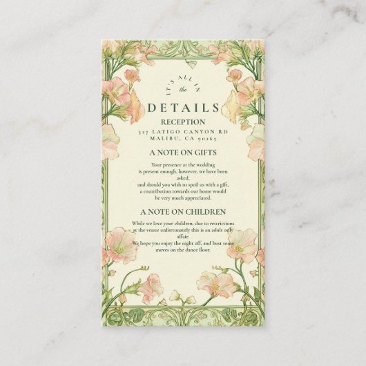 Carte D'accompagnement Mariage de pois doux rose Art nouveau (Devant)