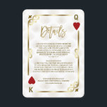 Carte D'accompagnement Mariage de poker White Gold Gatsby Casino Las Vega<br><div class="desc">Unique Casino Royale et Great Gatsby conception de carte à thème. Il présente un style art déco vintage, un cadre rompu de Roaring des années 1920 avec fausse feuille d'or Fleur-de-lis, coeurs rouges, Q et K sur deux coins (simulant des cartes à jouer), sur arrière - plan motif Art déco...</div>