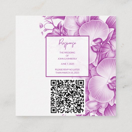 Carte D'accompagnement Mariage de prune et d'orchidées blanches (Dos)