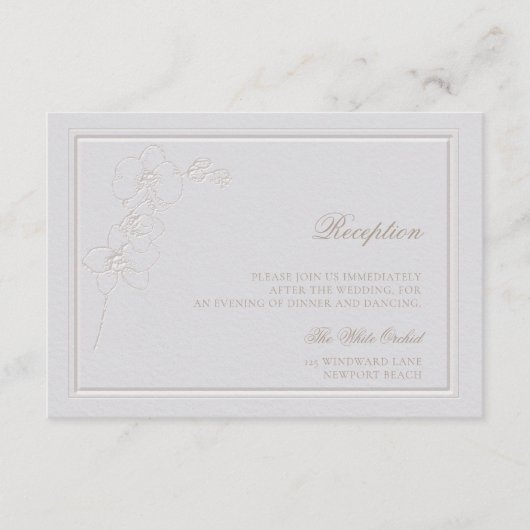 Carte D'accompagnement Mariage de réception en ivoire du cadre d'orchidée (Devant)
