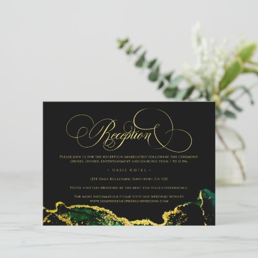 Carte D'accompagnement Mariage de réception en or noir vert (Debout devant)