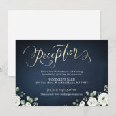 Carte D'accompagnement Mariage de réception moderne or script marine fleu (Devant / Derrière)