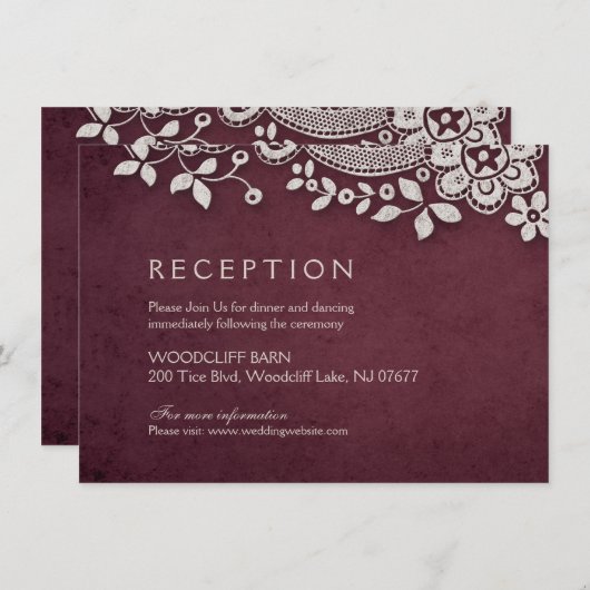 Carte D'accompagnement Mariage de réception rustique en dentelle de Bourg (Devant / Derrière)