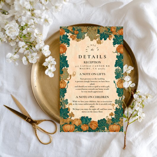 Carte D'accompagnement Mariage de récolte Citrouille vintage