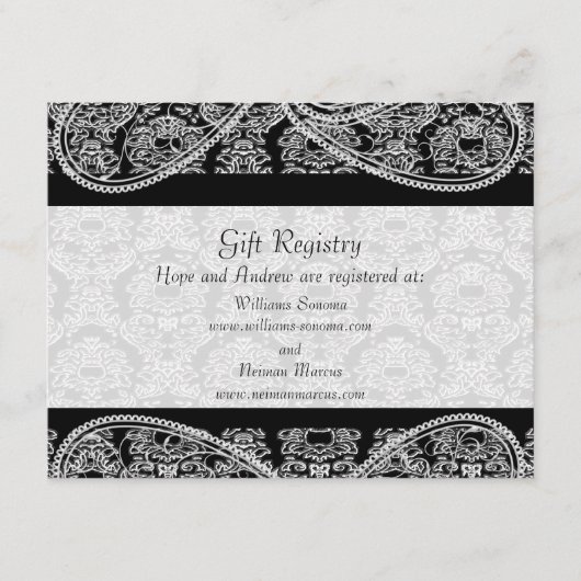 Carte D'accompagnement Mariage de registre cadeau de monogramme noir Dama (Devant)