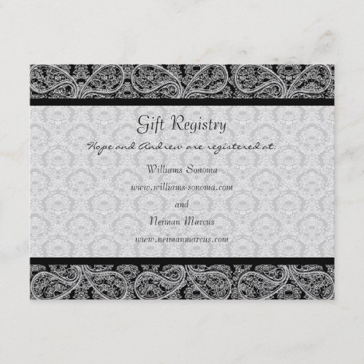 Carte D'accompagnement Mariage de registre cadeau de monogramme noir Dama (Devant)