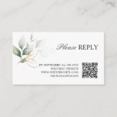 Carte D'accompagnement Mariage de réponse QR CODE Gold Green RSVP (Devant)