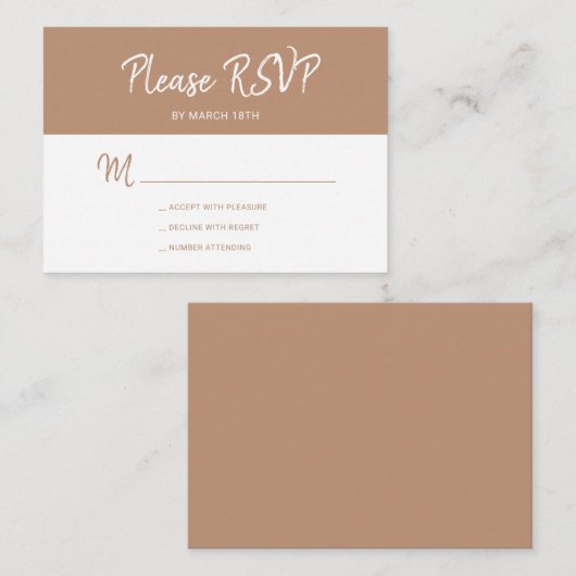 Carte D'accompagnement Mariage de script beige simple et moderne RSVP (Devant / Derrière)