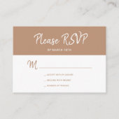 Carte D'accompagnement Mariage de script beige simple et moderne RSVP (Devant)