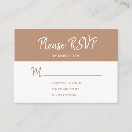 Carte D'accompagnement Mariage de script beige simple et moderne RSVP (Devant)