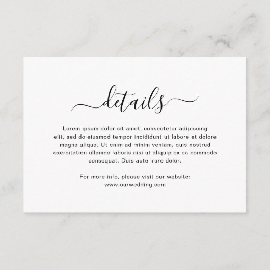 Carte D'accompagnement Mariage de script élégant en noir et blanc simple (Devant)