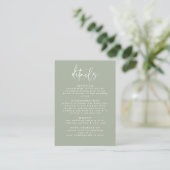 Carte D'accompagnement Mariage de script manuscrit minimal vert Sage (Debout devant)