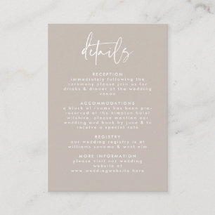 Carte D'accompagnement Mariage de script minimaliste blanc beige