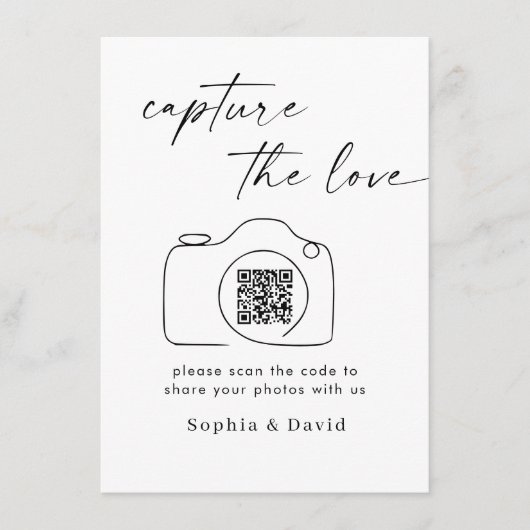 Carte D'accompagnement Mariage de script moderne capture le code QR d'amo (Devant)