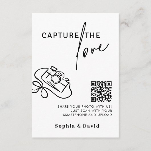 Carte D'accompagnement Mariage de script moderne capture le code QR d'amo (Devant)