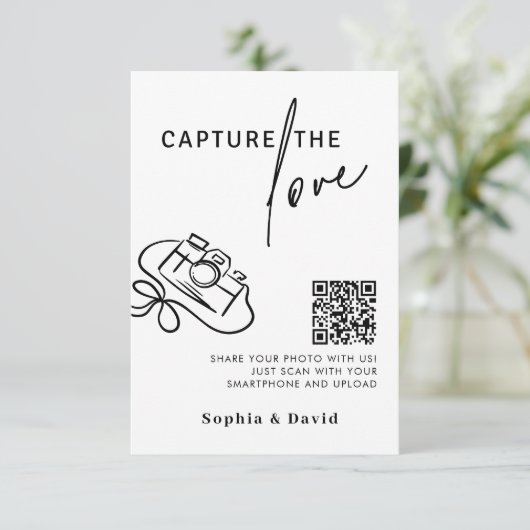 Carte D'accompagnement Mariage de script moderne capture le code QR d'amo (Debout devant)