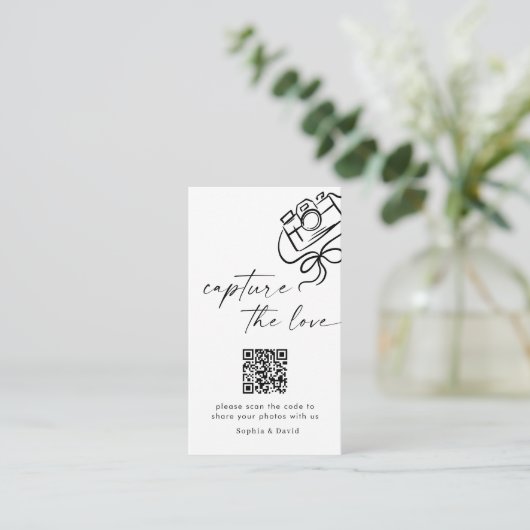 Carte D'accompagnement Mariage de script moderne capture le code QR d'amo (Debout devant)