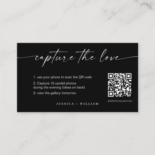 Carte D'accompagnement Mariage de script moderne Capturez l'amour QR Code (Devant)