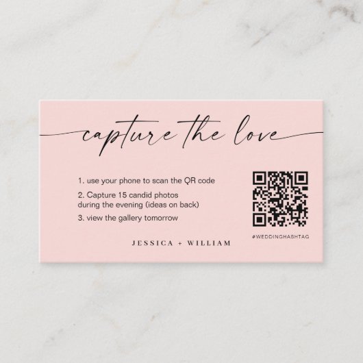 Carte D'accompagnement Mariage de script moderne Capturez l'amour QR Code (Devant)