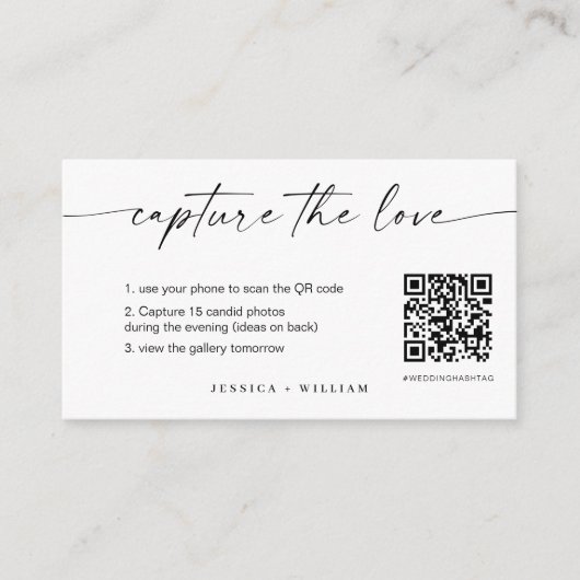 Carte D'accompagnement Mariage de script moderne Capturez l'amour QR Code (Devant)