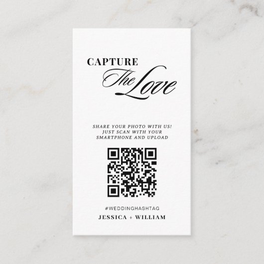 Carte D'accompagnement Mariage de script moderne Capturez l'amour QR Code (Devant)