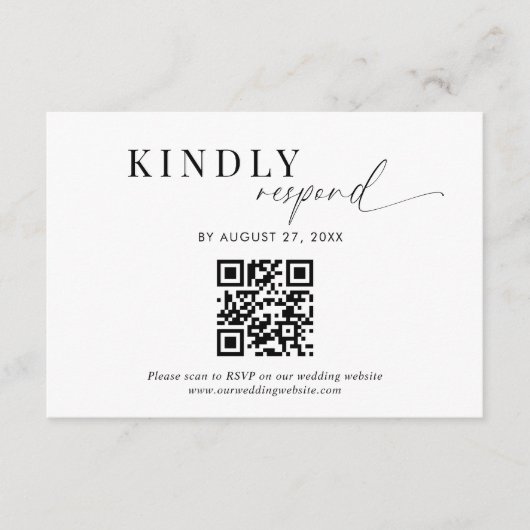 Carte D'accompagnement Mariage de script noir blanc de code QR (Devant)