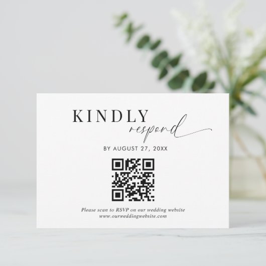 Carte D'accompagnement Mariage de script noir blanc de code QR (Debout devant)