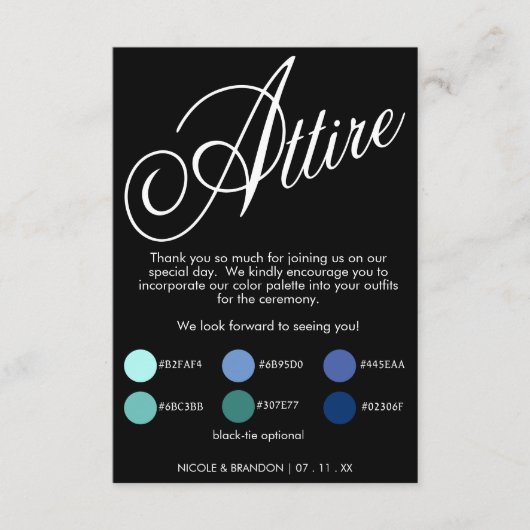 Carte D'accompagnement Mariage de script noir élégant Attire (Devant)