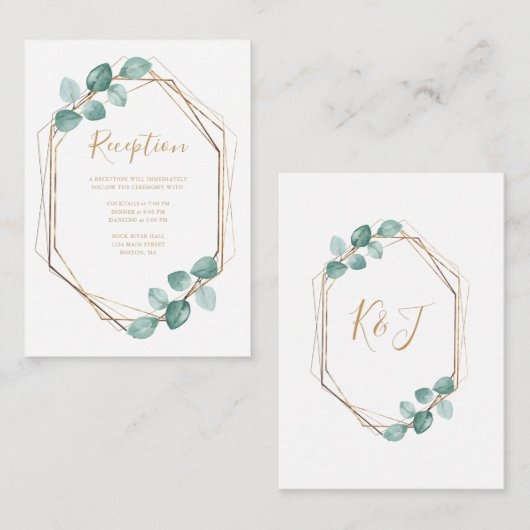 Carte D'accompagnement Mariage de script or Eucalyptus moderne (Devant / Derrière)