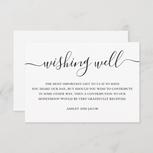 Carte D'accompagnement Mariage de script simple noir et blanc souhaitant (Devant / Derrière)