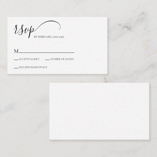 Carte D'accompagnement Mariage de script simple RSVP (Devant / Derrière)