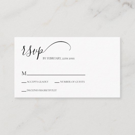 Carte D'accompagnement Mariage de script simple RSVP (Devant)
