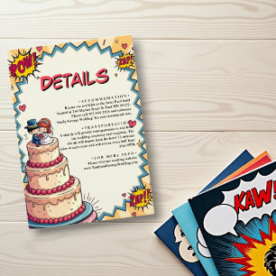 Carte D'accompagnement Mariage de style comique Retro Bride & Groom Pop