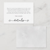 Carte D'accompagnement Mariage de typographie noire Heart Swash Détails (Devant / Derrière)