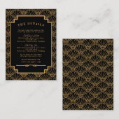 Carte D'accompagnement Mariage de ventilateur Art déco noir et or (Devant / Derrière)