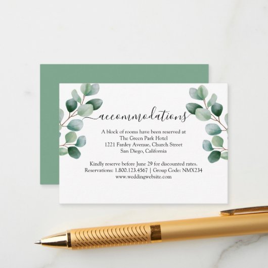 Carte D'accompagnement Mariage de verdure botanique d'Eucalyptus (Devant/Arrière en situation)