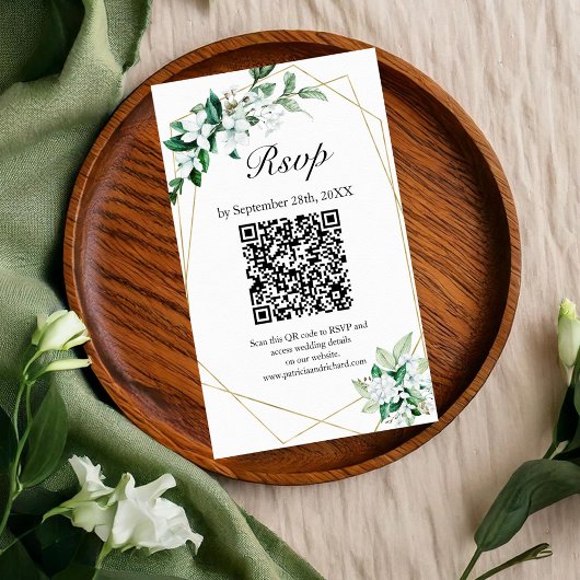 Carte D'accompagnement Mariage de verdure géométrique or QR en ligne RSVP
