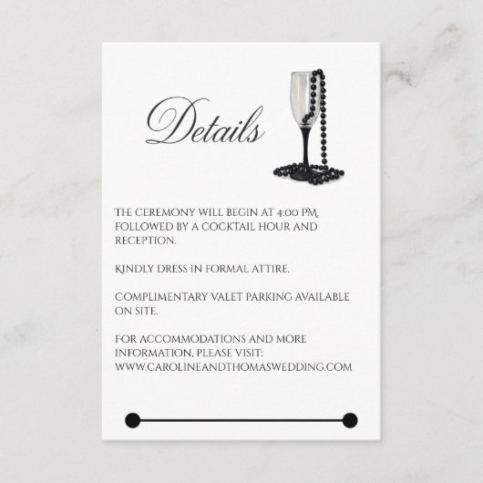 Carte D'accompagnement Mariage de verre de champagne Black & White Pearl (Devant)